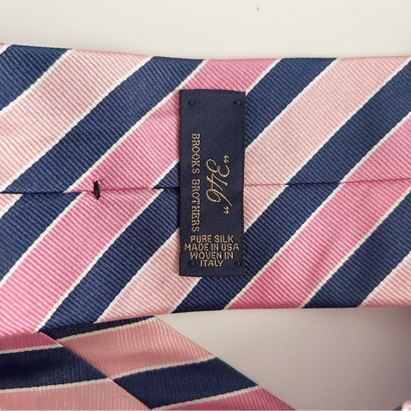 Brooks Brothers Pink and Blue Diagonal Silk Striped Tie - Picture 5 of 5